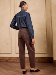 Love & Roses Chocolate Brown Cord Barrel Trousers - Image 5 of 5