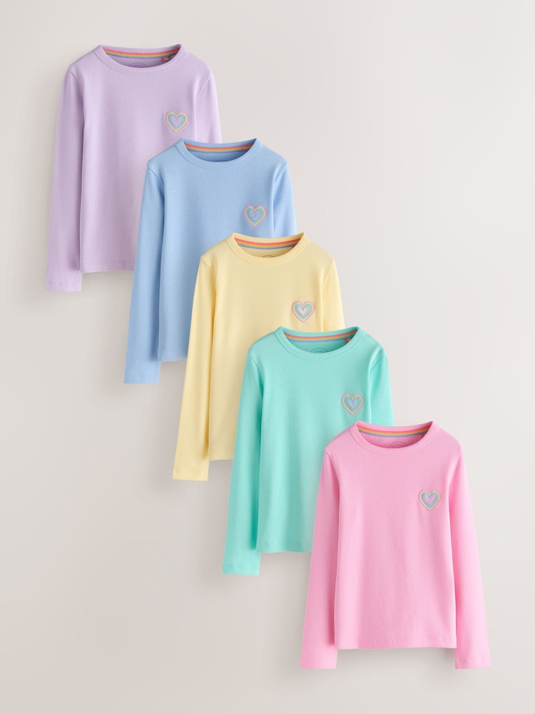 Little Bird by Jools Oliver Pastel Rainbow Ribbed Jersey Top 5 Packs - Image 1 of 20