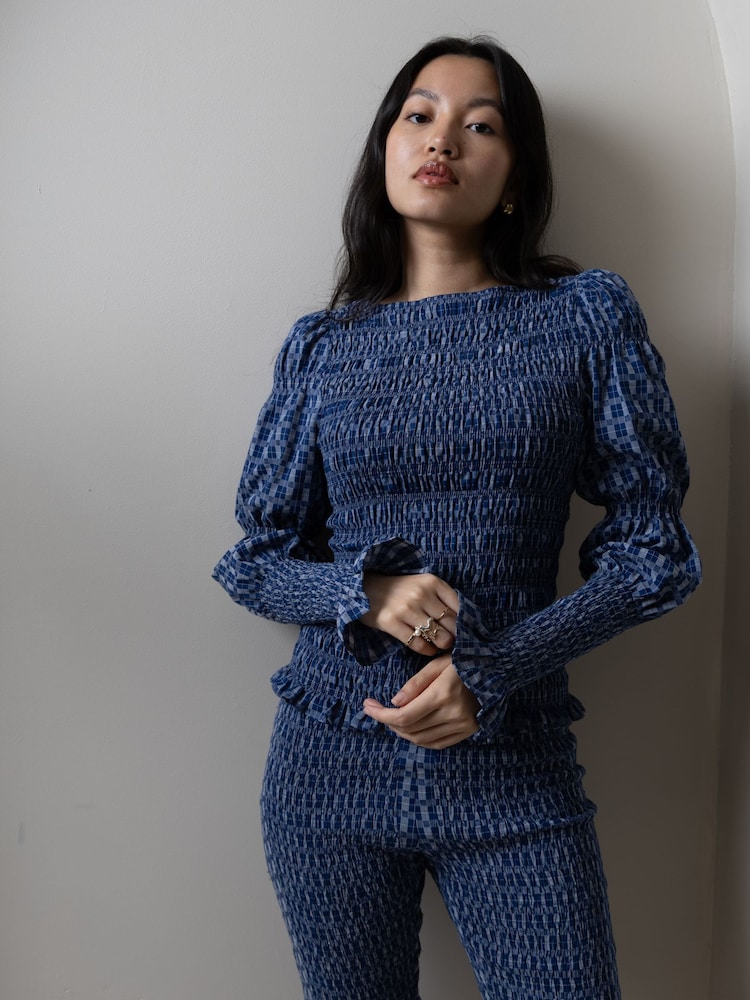 Amy Lynn Blue Iris Check Top - Image 1 of 9