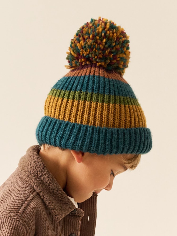 Multi Stripe Knitted Pom Beanie (1-16yrs) - Image 2 of 3 Multi Stripe Knitted Pom Beanie (1-16yrs) - Image 2 of 3