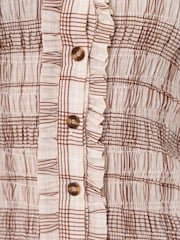 Amy Lynn Cream Maisie Smocked Cotton Blouse in Windowpane Check - Image 11 of 11