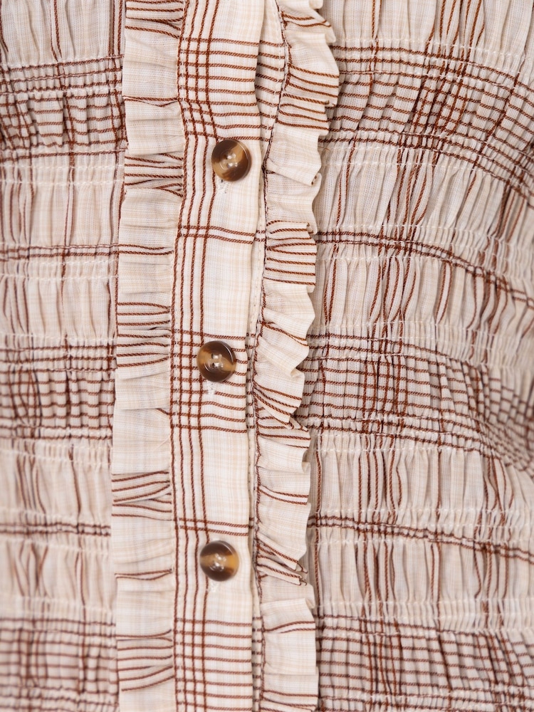 Amy Lynn Cream Maisie Smocked Cotton Blouse in Windowpane Check - Image 11 of 11 Amy Lynn Cream Maisie Smocked Cotton Blouse in Windowpane Check - Image 11 of 11