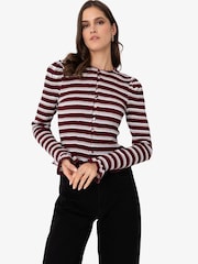 Amy Lynn Agyness Smocked Viscose Jersey Knitted Stripe Cardigan - Imagen 4 de 8