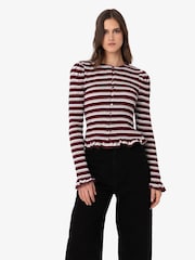 Amy Lynn Agyness Smocked Viscose Jersey Knitted Stripe Cardigan - Imagen 6 de 8