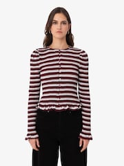 Amy Lynn Agyness Smocked Viscose Jersey Knitted Stripe Cardigan - Imagen 7 de 8