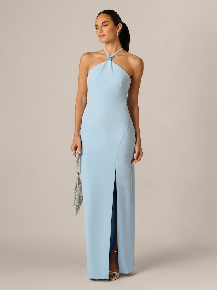 Adrianna Papell Blue Stretch Crepe Long Dress - Image 1 of 6 Adrianna Papell Blue Stretch Crepe Long Dress - Image 1 of 6