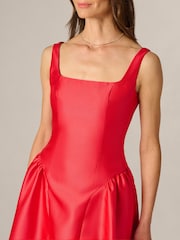 Adrianna Papell Red Shirred Mikado Ankle Dress - Image 4 of 6