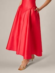 Adrianna Papell Red Shirred Mikado Ankle Dress - Image 5 of 6