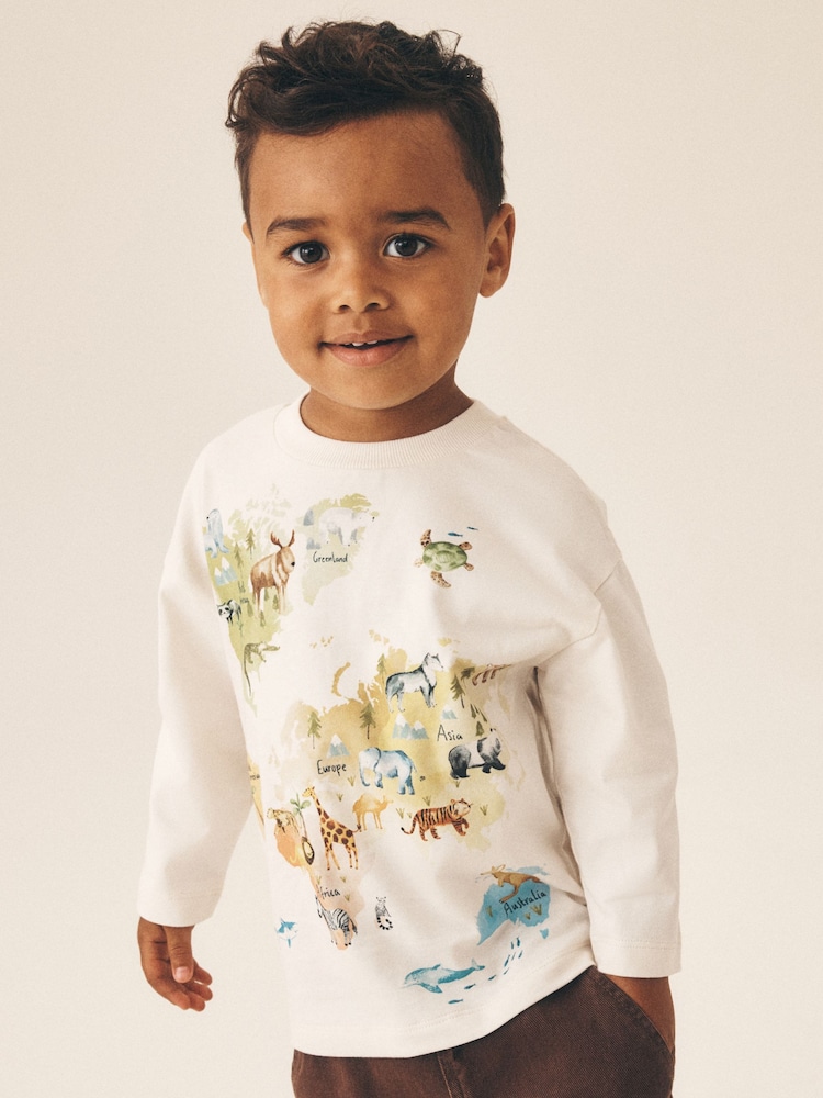 Cream Watercolour World Map Long Sleeve All Over Print T-Shirt (3mths-7yrs) - Image 2 of 8 Cream Watercolour World Map Long Sleeve All Over Print T-Shirt (3mths-7yrs) - Image 2 of 8