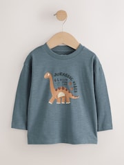 Grey Dino Jurassic Vibes Long Sleeve Graphic T-Shirt (3mths-7yrs) - Image 1 of 4