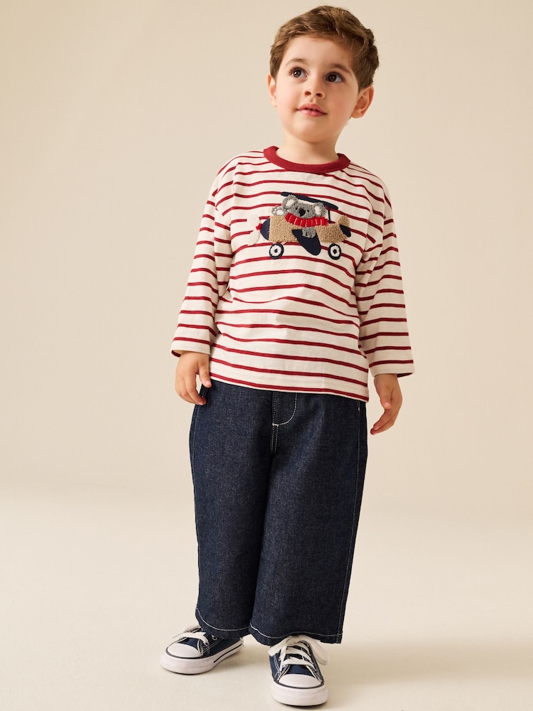 Burg/White Koala Plane Long Sleeve Appliqué T-Shirt (3mths-7yrs) - Image 2 of 8