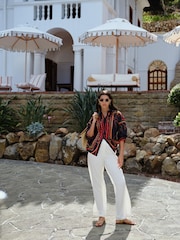 Navy Horse Scarf Print - Chemise légère décontractée à manches longues en coton - Image 2 de 4