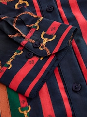 Navy Horse Scarf Print Relaxed Long Sleeve Cotton Lightweight Shirt - Image 6 of 7
