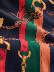 Navy Horse Scarf Print Relaxed Long Sleeve Cotton Lightweight Shirt - Image 7 of 7