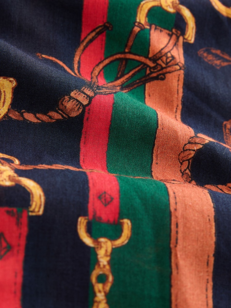 Navy Horse Scarf Print Relaxed Long Sleeve Cotton Lightweight Shirt - Image 7 of 7 Navy Horse Scarf Print Relaxed Long Sleeve Cotton Lightweight Shirt - Image 7 of 7