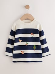 Navy/White Woodland embroidered Long Sleeve Appliqué T-Shirt (3mths-7yrs) - Image 1 of 4
