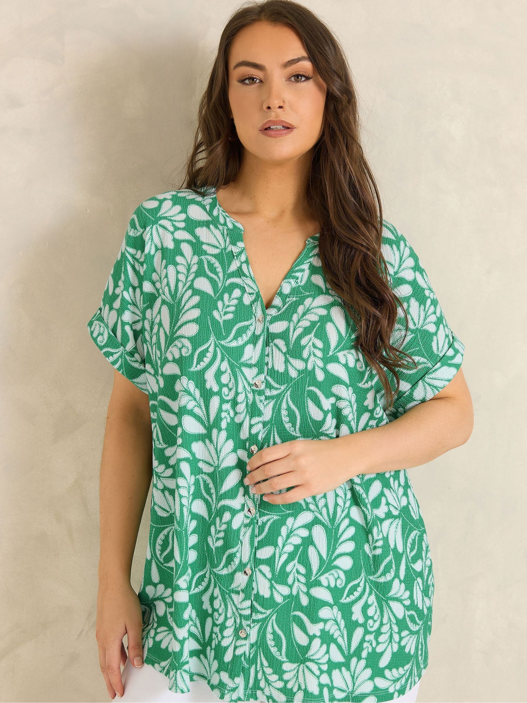 Evans Curve Women's Leaf Print Notch Neck Top - Image 3