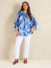 Evans Blue Frilled Sleeve Occasion Top - Image 2 of 5
