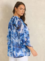 Evans Blue Frilled Sleeve Occasion Top - Image 3 of 5
