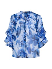 Evans Blue Frilled Sleeve Occasion Top - Image 5 of 5