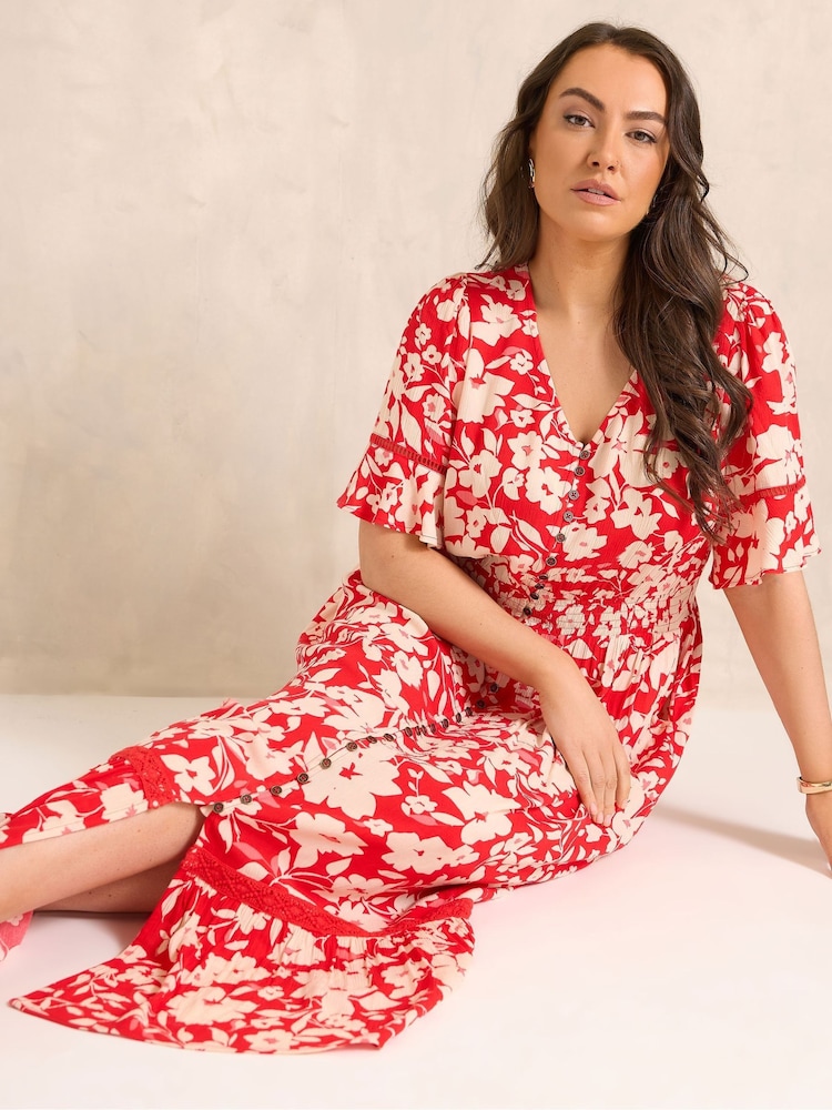 Evans Red All Over Print Boho Dress - Image 1 of 6