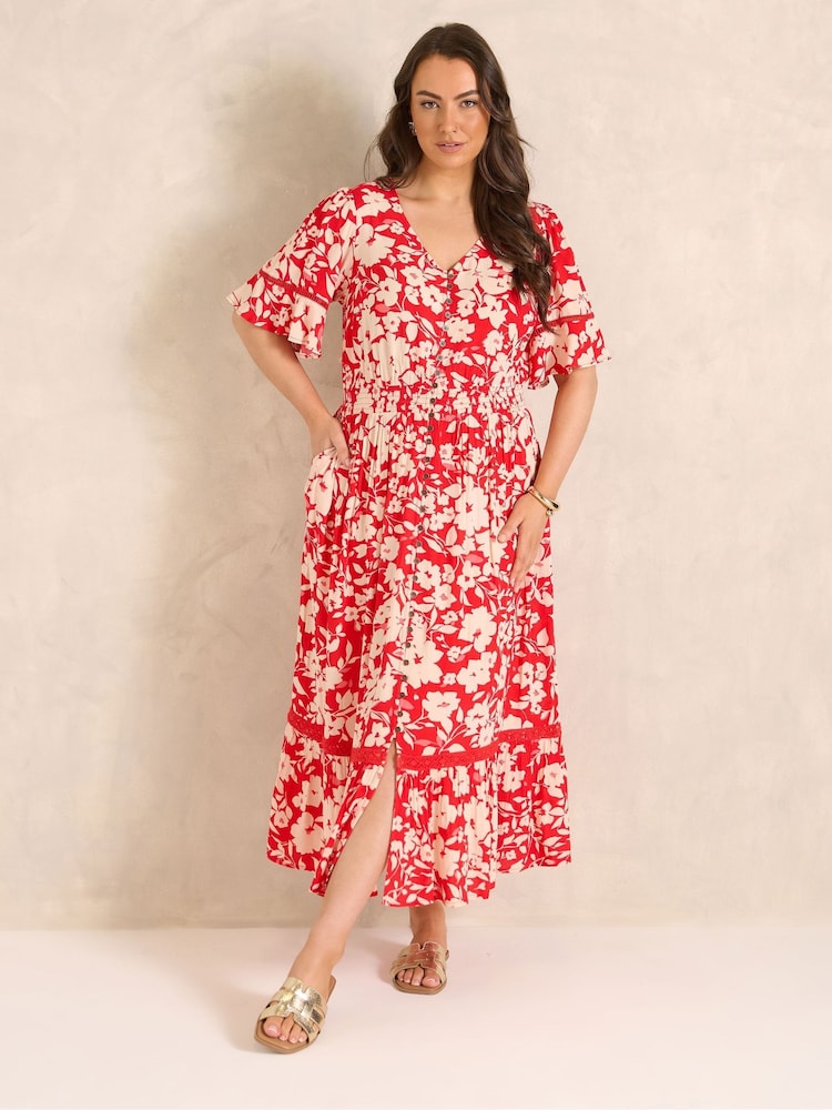 Evans Red All Over Print Boho Dress - Image 2 of 6