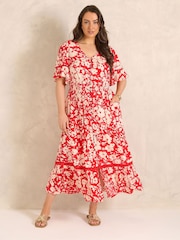 Evans Red All Over Print Boho Dress - Image 3 of 6