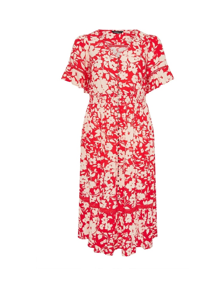 Evans Red All Over Print Boho Dress - Image 6 of 6