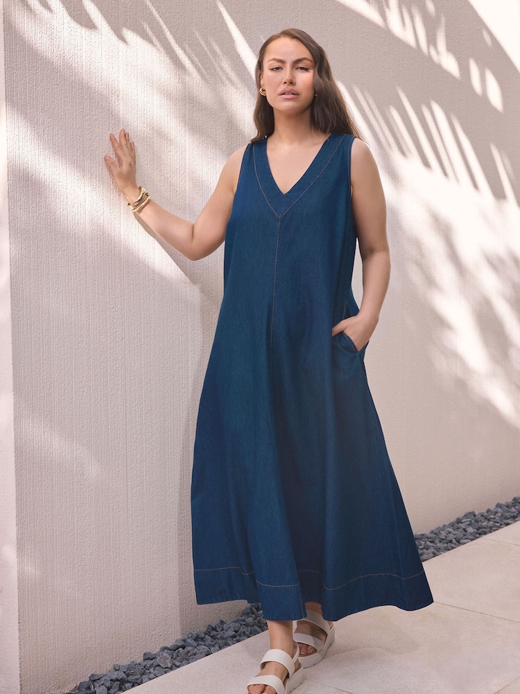 Evans Blue Sleeveless Denim Dress - Image 1 of 2