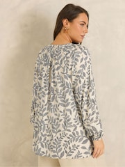 Evans Black Long Sleeve Pintuck Lace Leaf Print Blouse - Image 2 of 6