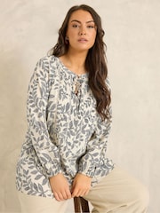 Evans Black Long Sleeve Pintuck Lace Leaf Print Blouse - Image 3 of 6