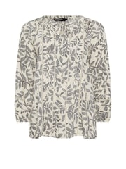 Evans Black Long Sleeve Pintuck Lace Leaf Print Blouse - Image 6 of 6