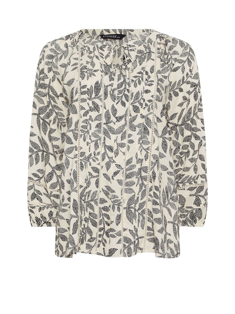 Evans Black Long Sleeve Pintuck Lace Leaf Print Blouse - Image 6 of 6