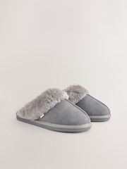 Grey Faux Fur Lined Suede Mule Slippers - Image 2 of 6