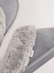 Grey Faux Fur Lined Suede Mule Slippers - Image 6 of 6