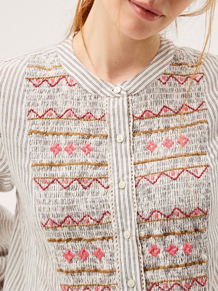 Monsoon Black Hettie Embroidered Shirred Stripe Shirt - Image 2 of 5