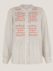 Monsoon Black Hettie Embroidered Shirred Stripe Shirt - Image 5 of 5