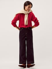 Monsoon Red Kelly Flower Button Cable Knit Cardigan - Image 1 of 5