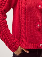 Monsoon Red Kelly Flower Button Cable Knit Cardigan - Image 3 of 5