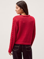 Monsoon Red Kelly Flower Button Cable Knit Cardigan - Image 4 of 5