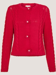 Monsoon Red Kelly Flower Button Cable Knit Cardigan - Image 5 of 5