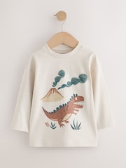 Brown Dinosaur Long Sleeve Graphic T-Shirts 3 Pack (3mths-7yrs) - Image 2 of 7