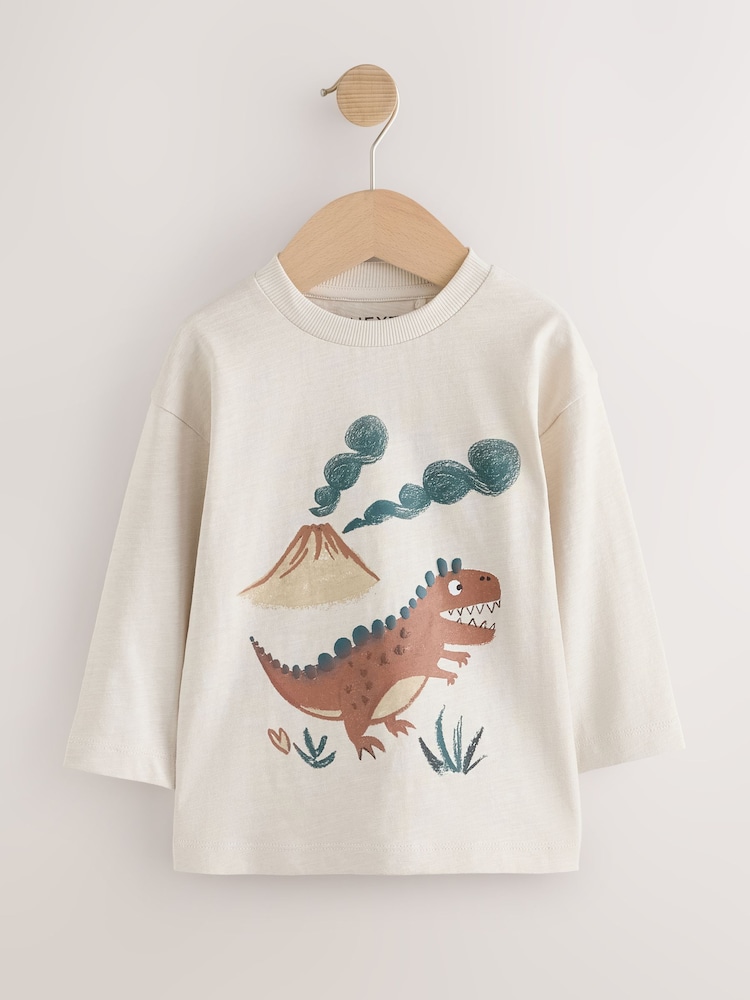 Brown Dinosaur Long Sleeve Graphic T-Shirts 3 Pack (3mths-7yrs) - Image 2 of 7