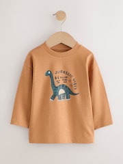 Brown Dinosaur Long Sleeve Graphic T-Shirts 3 Pack (3mths-7yrs) - Image 4 of 7
