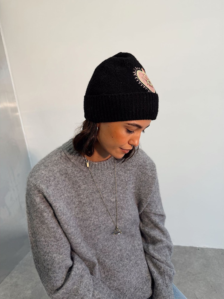 Never Fully Dressed Black Heart Knitted Beanie - Image 2 of 4 Never Fully Dressed Black Heart Knitted Beanie - Image 2 of 4