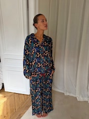 Never Fully Dressed Check Animal Bow Viscose Christmas Button Through Pyjamas - Image 1 of 6