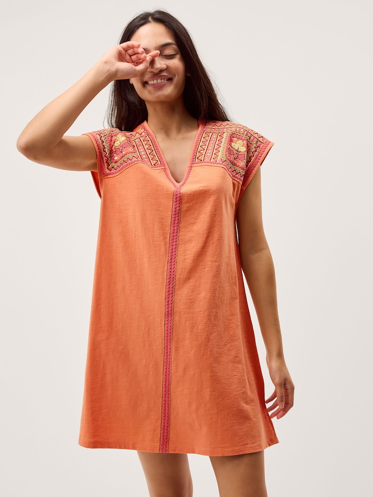 Monsoon Orange Juliet Embroidered Mini Kaftan - Image 1 of 5