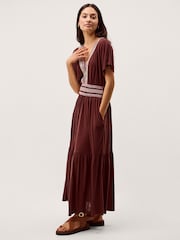 Monsoon Brown Jacqueline Aztec Tiered Midi Dress - Image 1 of 5