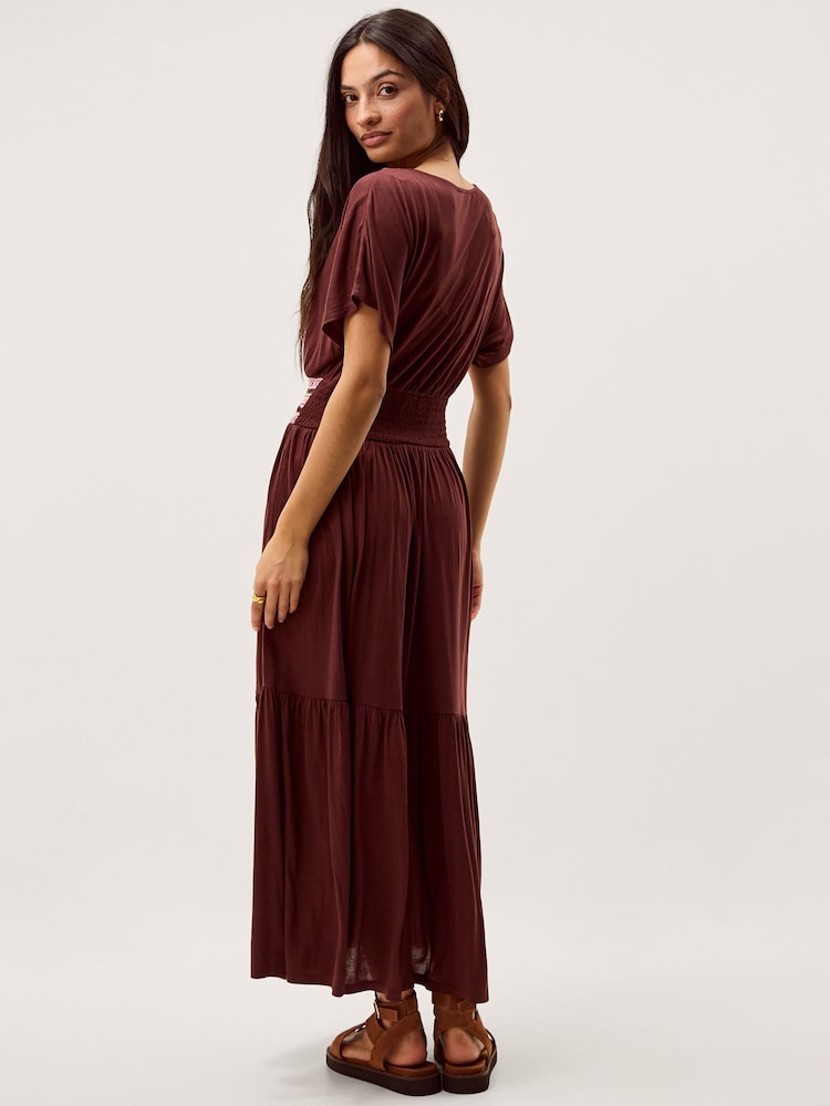 Monsoon Brown Jacqueline Aztec Tiered Midi Dress - Image 2 of 5