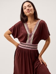 Monsoon Brown Jacqueline Aztec Tiered Midi Dress - Image 3 of 5
